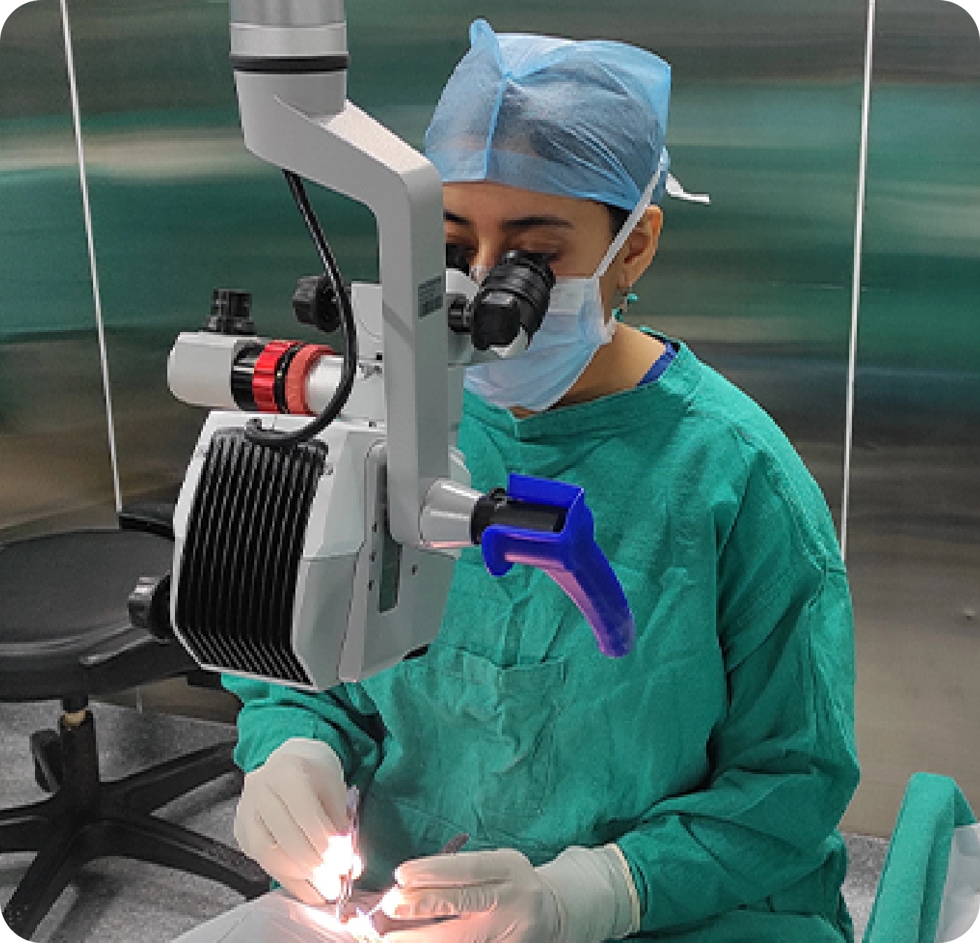 Patient with vision test mask