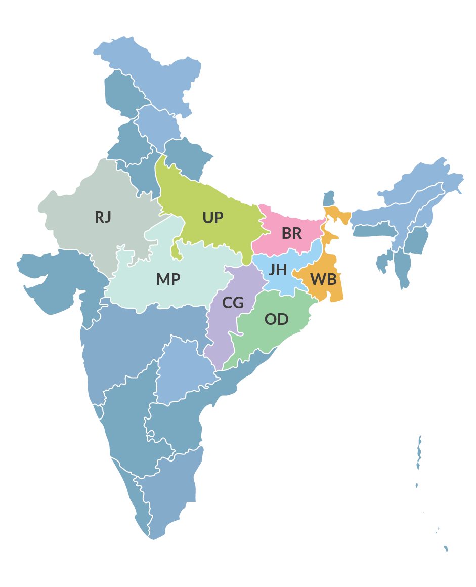 Map of India highlighting placement locations